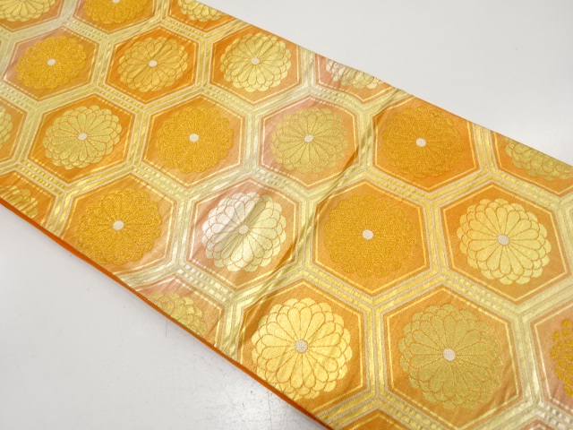 JAPANESE KIMONO / ANTIQUE FUKURO OBI / SILK / WOVEN KIKU & KIKKO